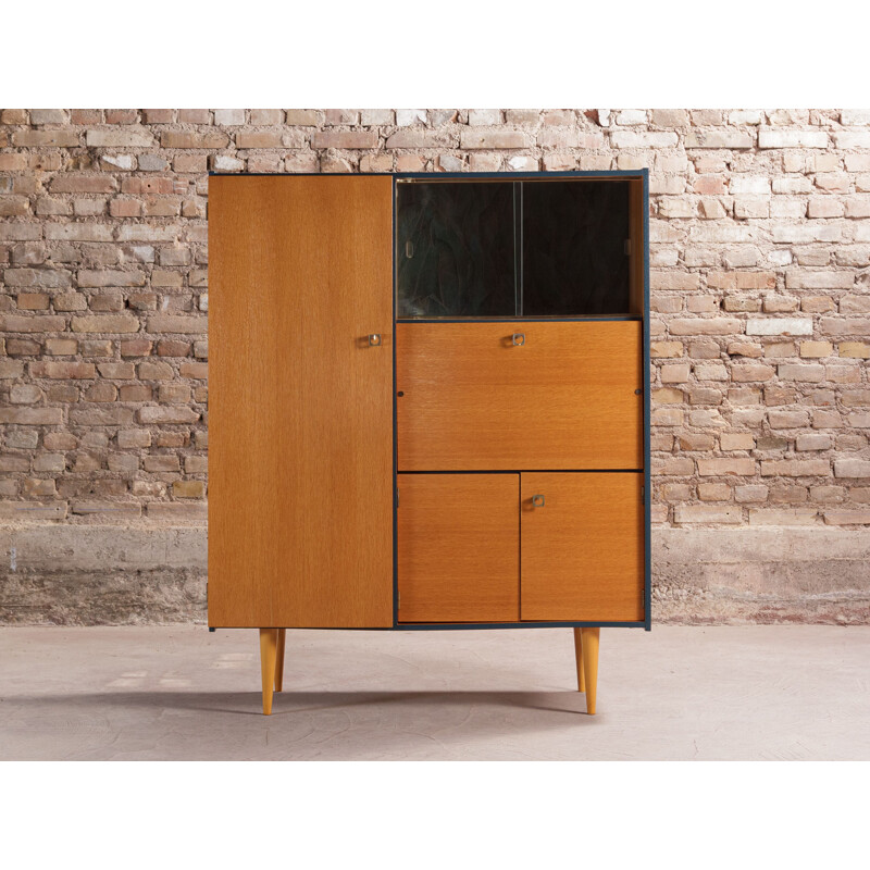 Vintage stained oak sideboard relooked in midnight blue, circa 1960s