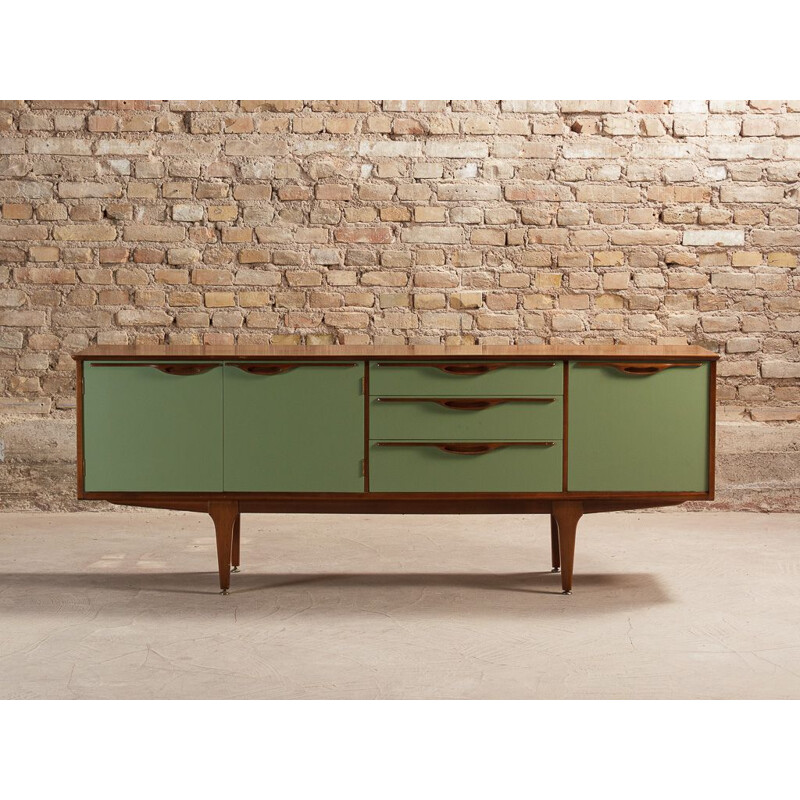 Vintage sideboard Scandinavian teak  asparagus green relooking, circa 1960