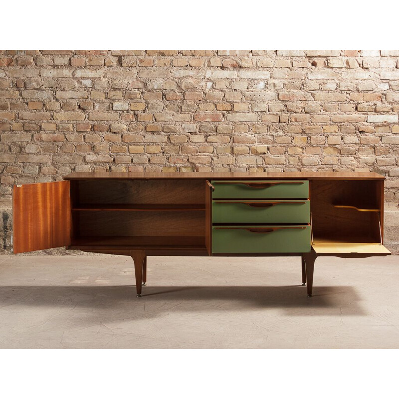 Vintage sideboard Scandinavian teak  asparagus green relooking, circa 1960