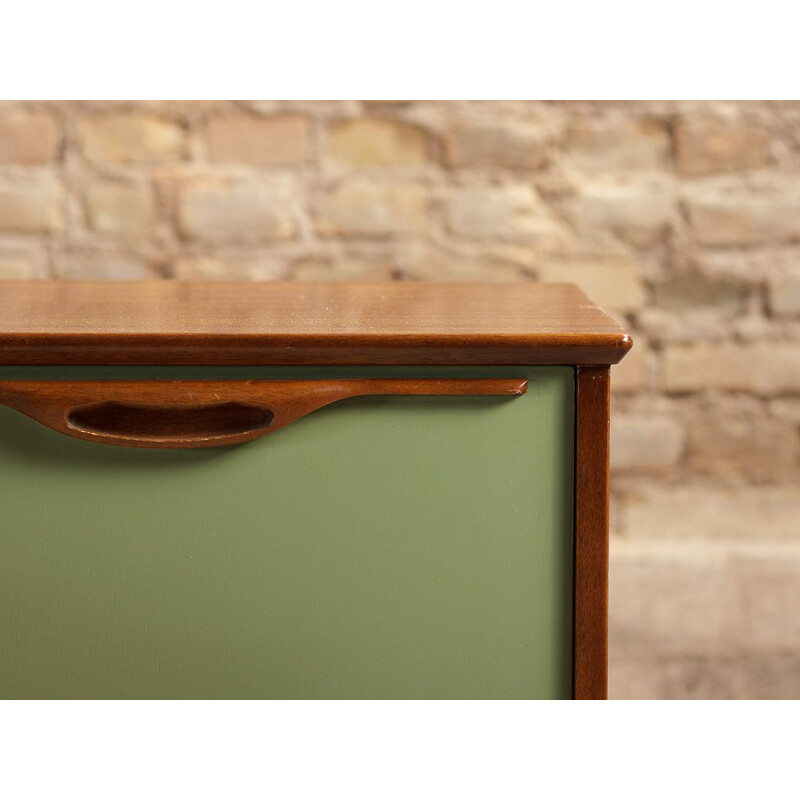 Vintage sideboard Scandinavian teak  asparagus green relooking, circa 1960