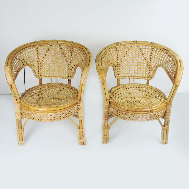 Set of 2 vintage armchairs Cane and Rattan France 1960