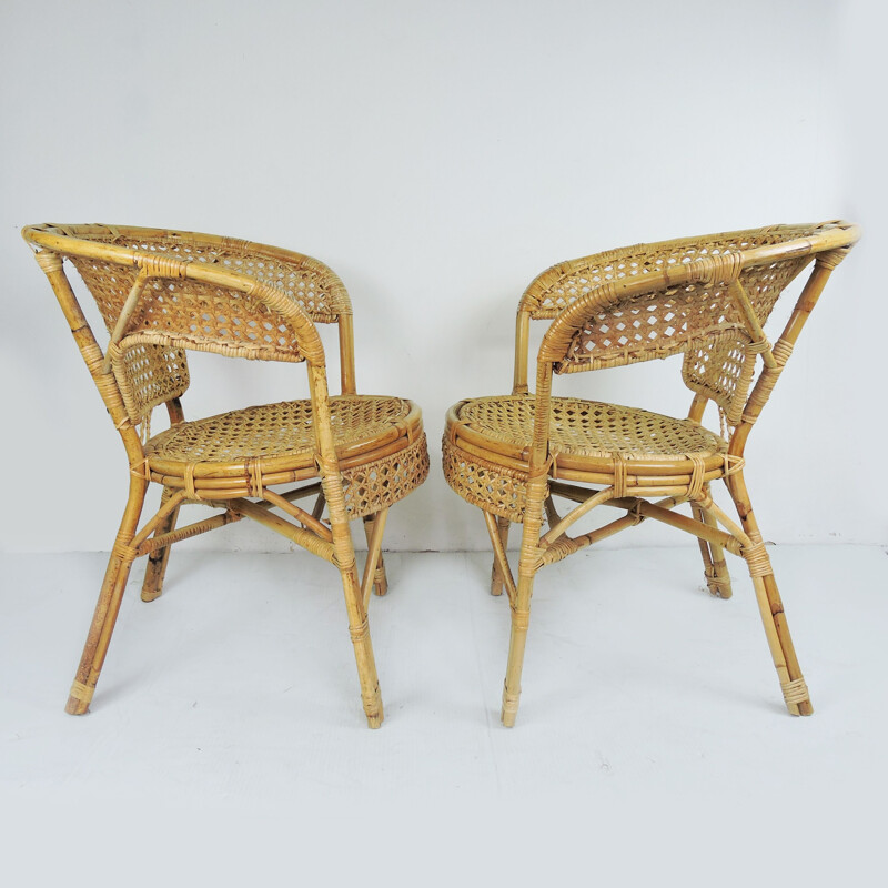 Lot de 2 fauteuils vintage Cane et Rotin France 1960