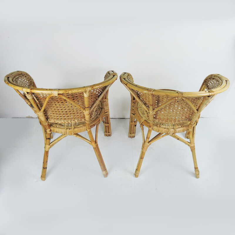 Set of 2 vintage armchairs Cane and Rattan France 1960