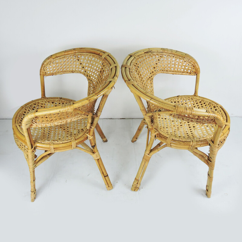 Set of 2 vintage armchairs Cane and Rattan France 1960