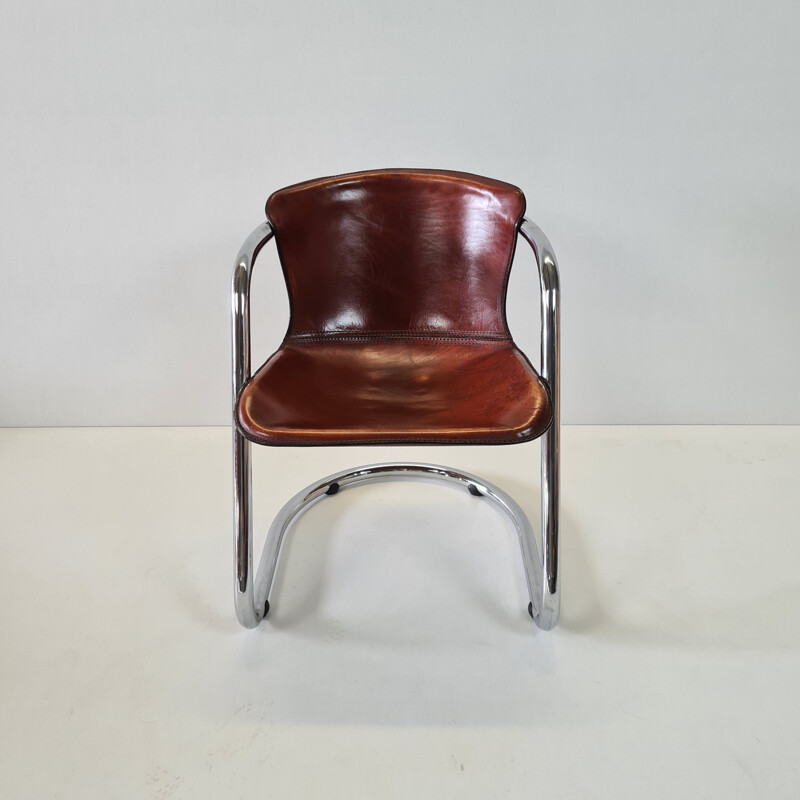 Vintage Cognac leather armchair for Cidue, 1970s