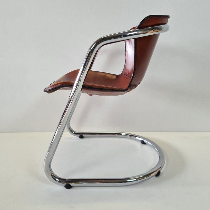 Vintage Cognac leather armchair for Cidue, 1970s