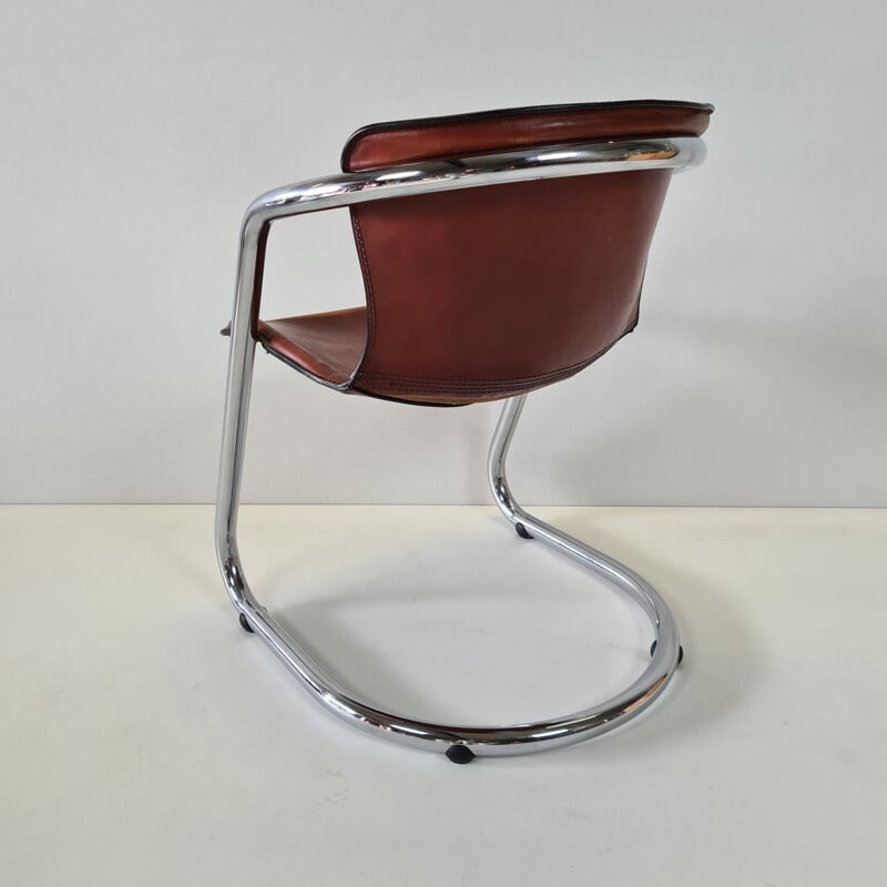 Vintage Cognac leather armchair for Cidue, 1970s