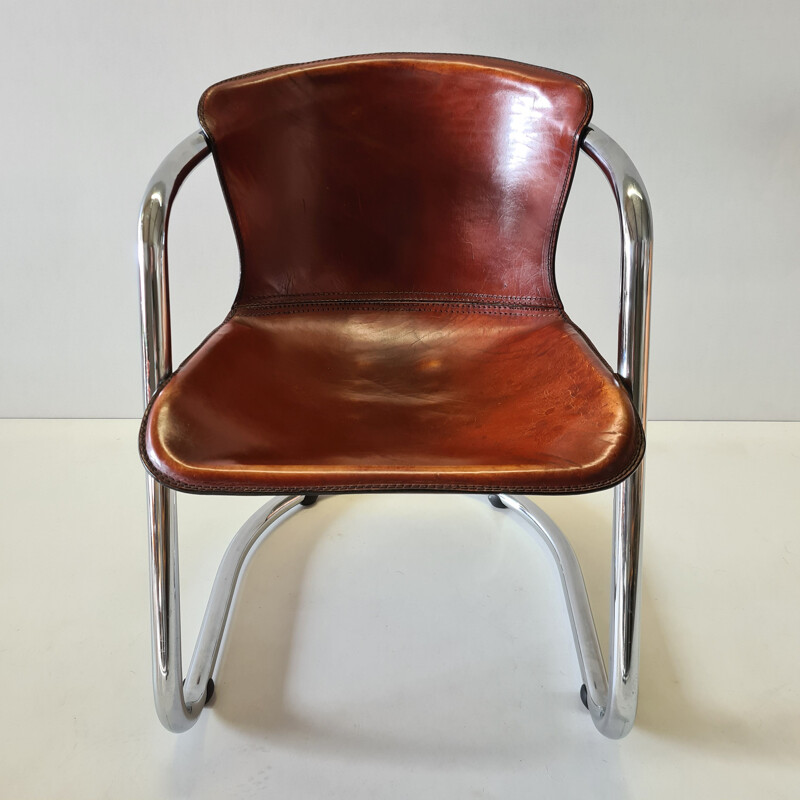 Vintage Cognac leather armchair for Cidue, 1970s