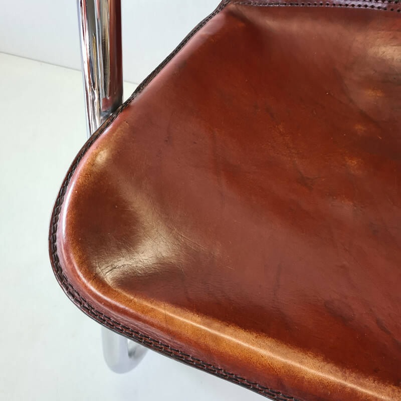 Vintage Cognac leather armchair for Cidue, 1970s