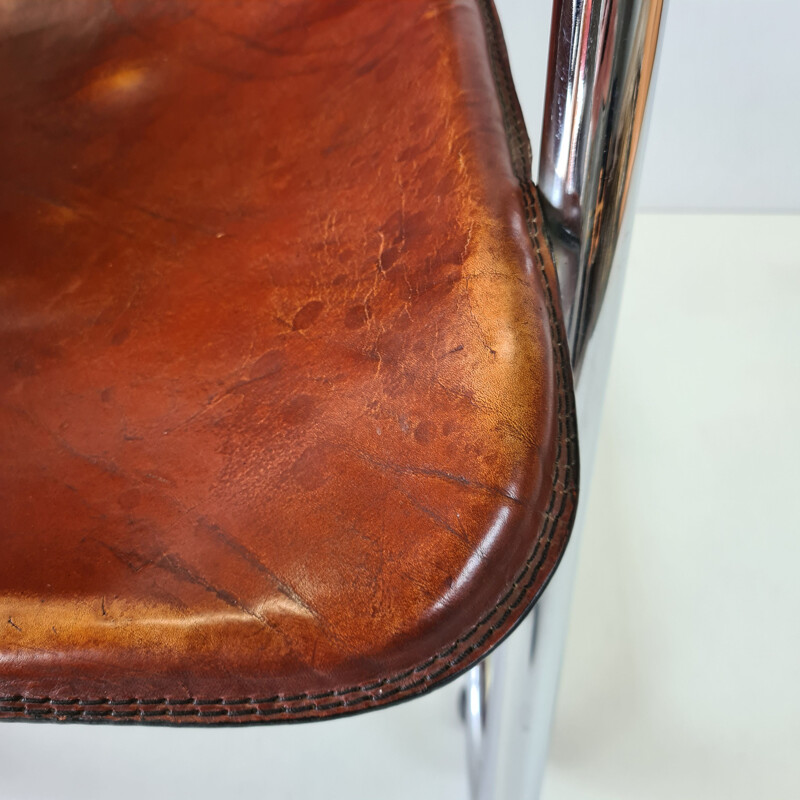 Vintage Cognac leather armchair for Cidue, 1970s