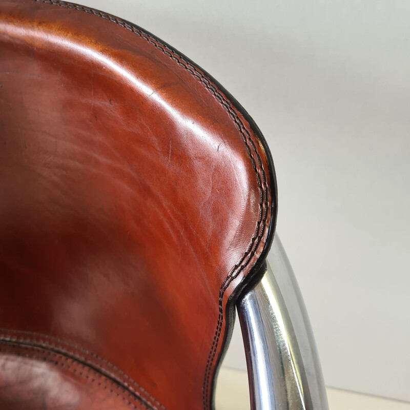 Fauteuil vintage en cuir Cognac pour Cidue, 1970