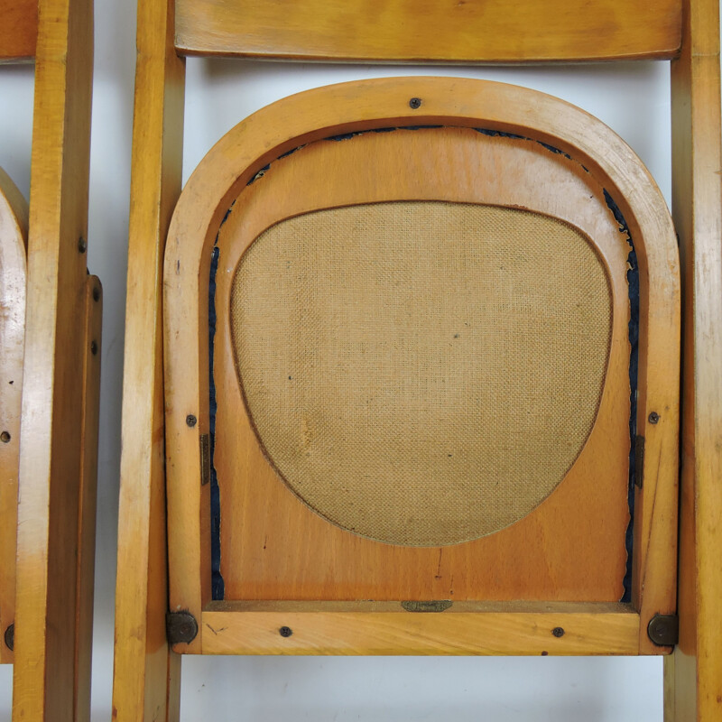 Pair of vintage Wooden Folding Chairs With Blue Vinyl Seats Made In Yugoslavia by Stoe Benchairs