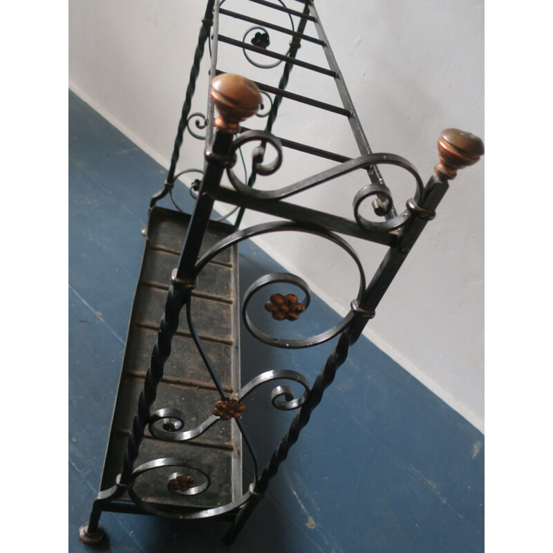 Vintage wrought iron and brass umbrella stand