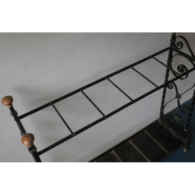 Vintage wrought iron and brass umbrella stand