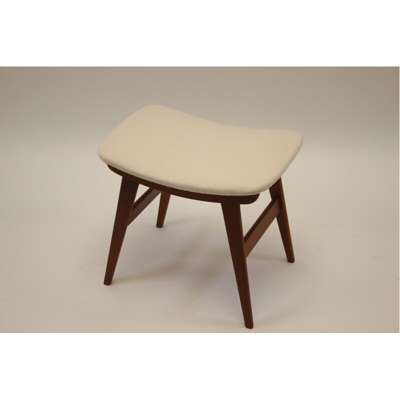 Mid Century Footstool in Teak new fabric Danish