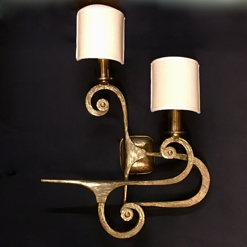 Pair of vintage bronze wall lamps by G. Piombanti, Italy 1950