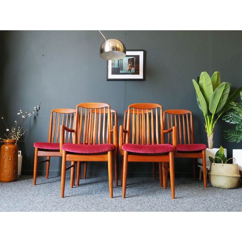 Conjunto de 6 cadeiras de teca vintage Preben-Schou Dinamarquês