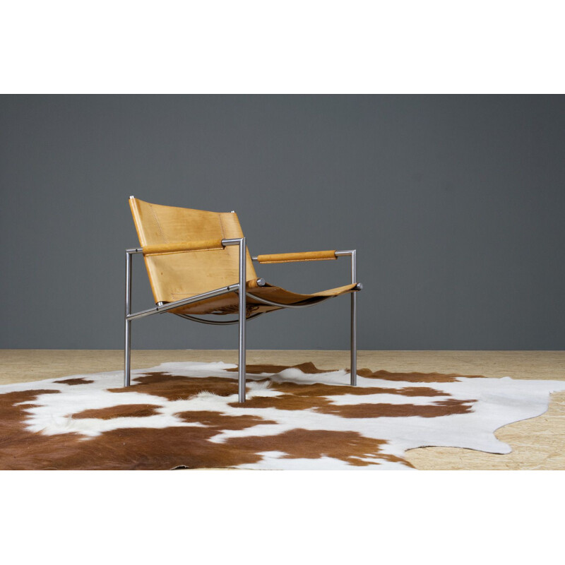 Vintage SZ02 lounge chair in saddle leather by Martin Visser, 1960s