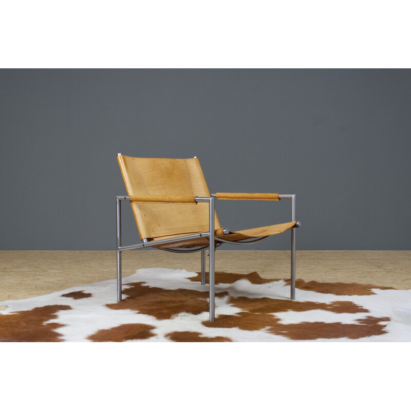 Vintage SZ02 lounge chair in saddle leather by Martin Visser, 1960s