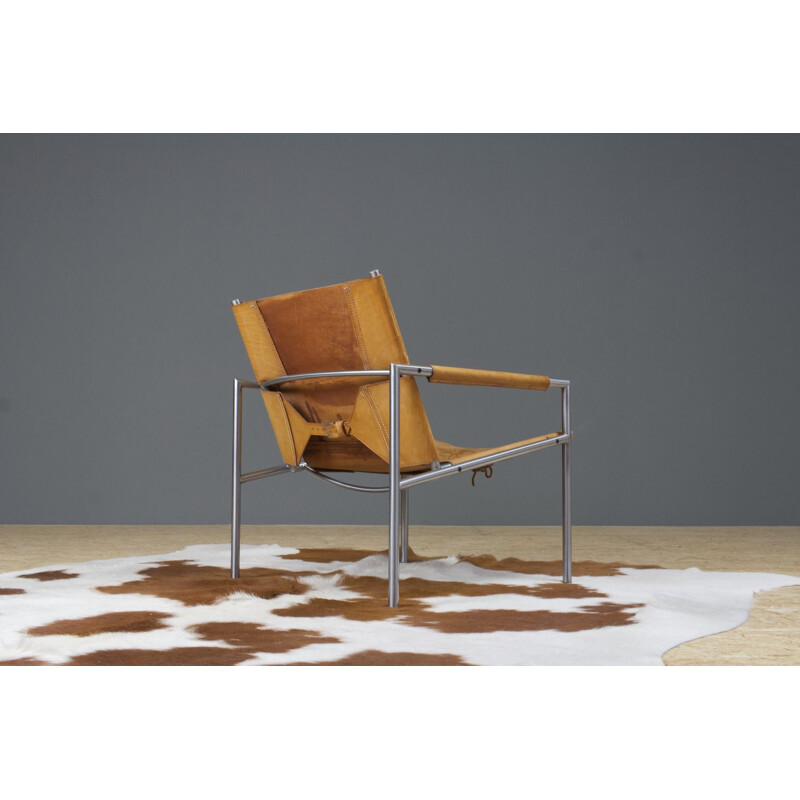 Vintage SZ02 lounge chair in saddle leather by Martin Visser, 1960s