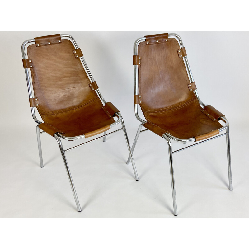 Pair of Vintage Leather chairs selected by Charlotte Perriand for Les Arcs 1960s