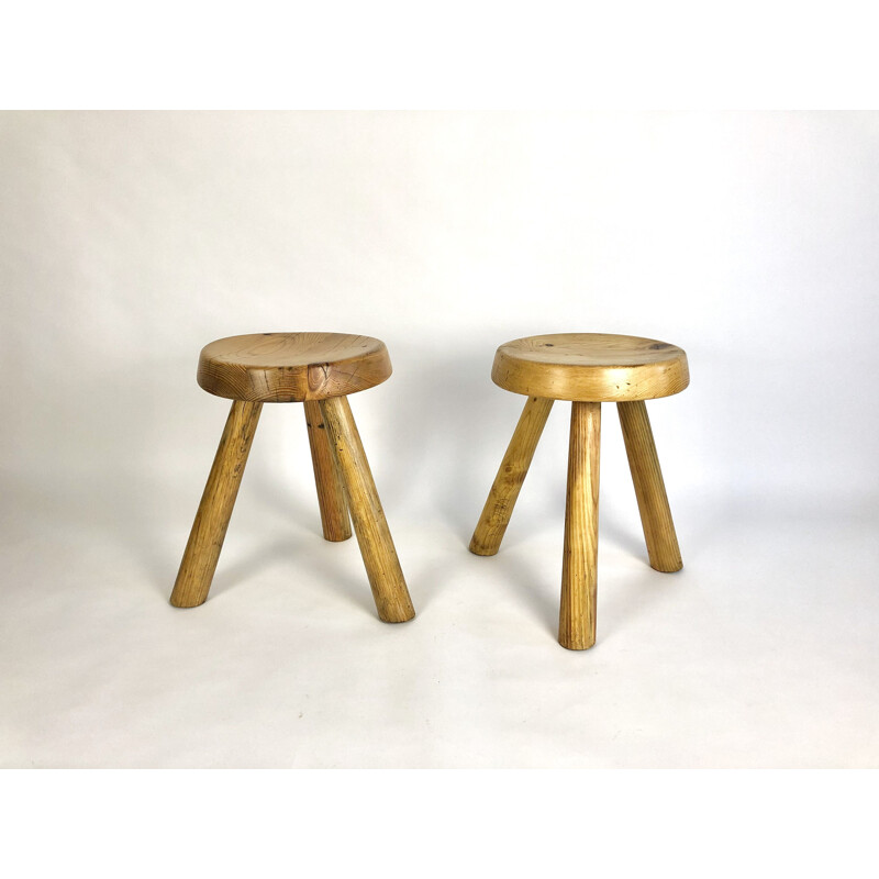 Vintage pine stools by Charlotte Perriand for Les Arcs resort 1960s