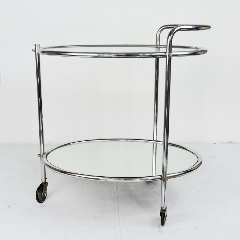 Vintage Mirrored Glass and Chrome Drinks Trolley French 1950s