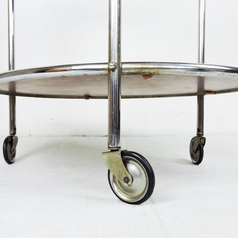 Vintage Mirrored Glass and Chrome Drinks Trolley French 1950s