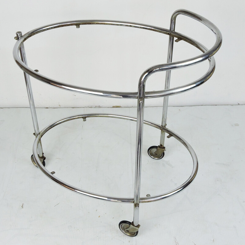 Vintage Mirrored Glass and Chrome Drinks Trolley French 1950s