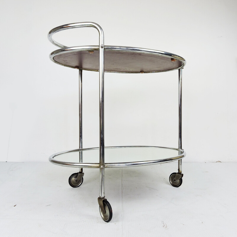 Vintage Mirrored Glass and Chrome Drinks Trolley French 1950s