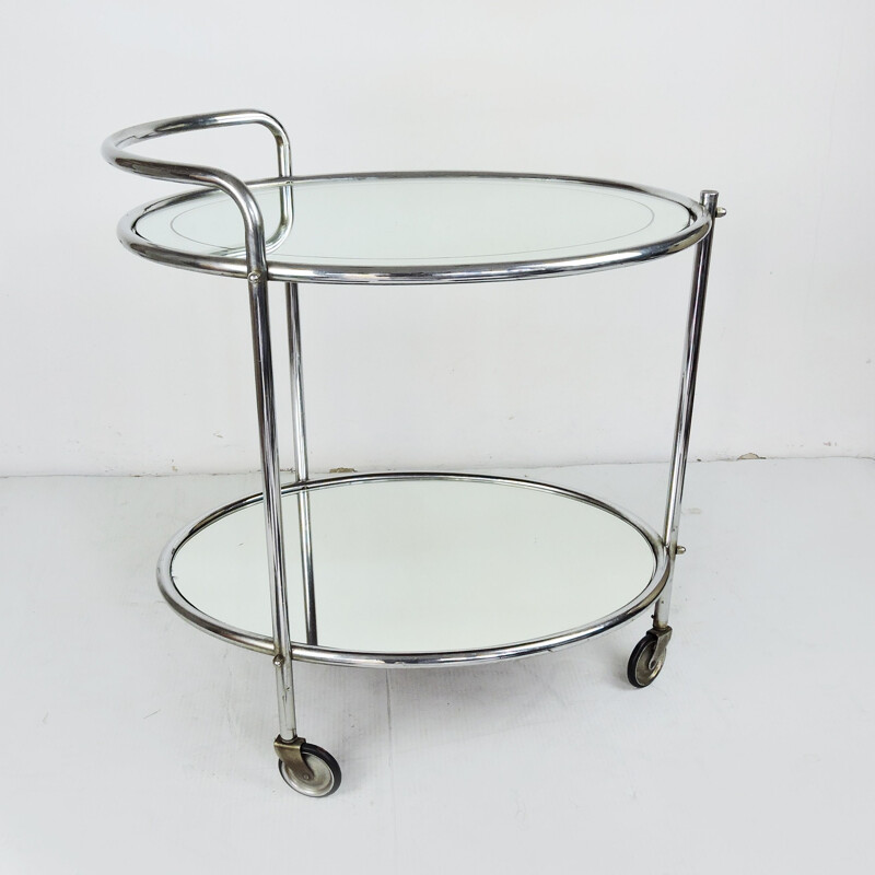 Vintage Mirrored Glass and Chrome Drinks Trolley French 1950s