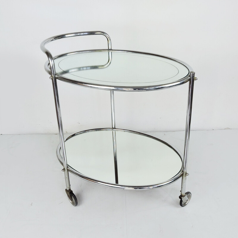 Vintage Mirrored Glass and Chrome Drinks Trolley French 1950s