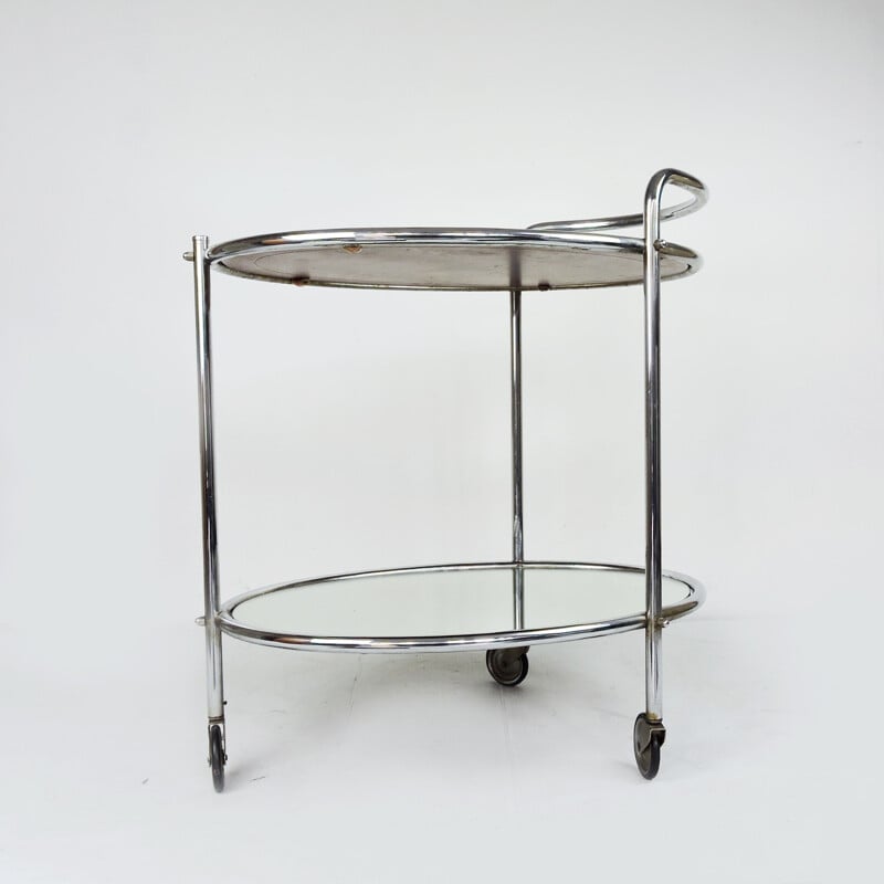 Vintage Mirrored Glass and Chrome Drinks Trolley French 1950s