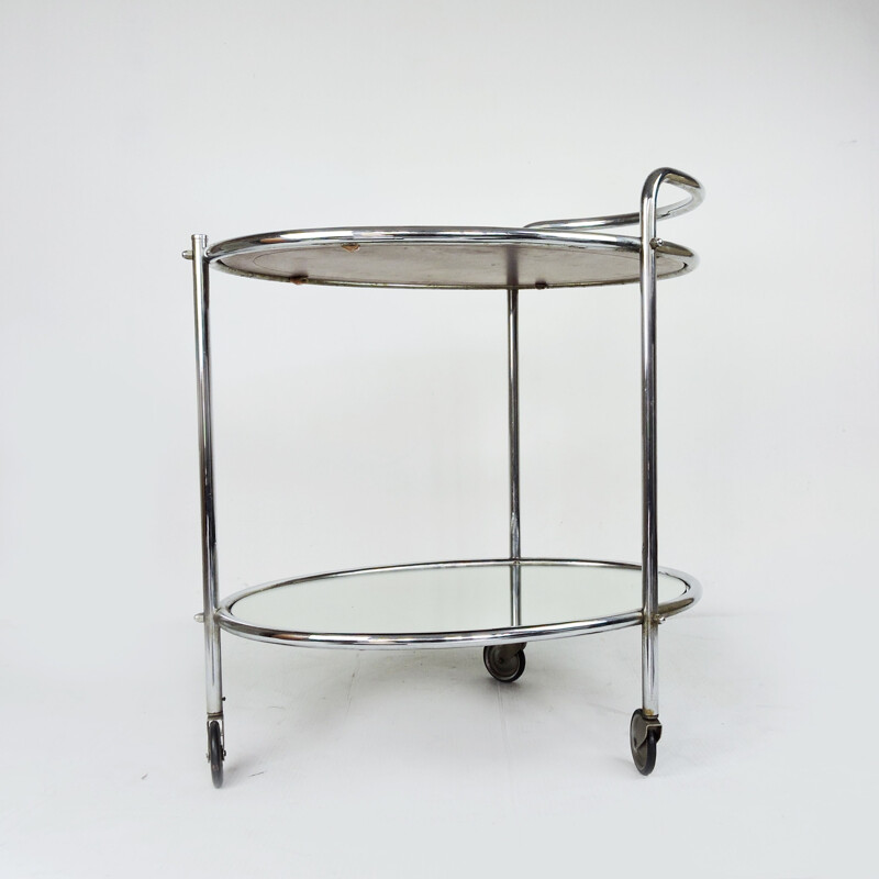 Vintage Mirrored Glass and Chrome Drinks Trolley French 1950s