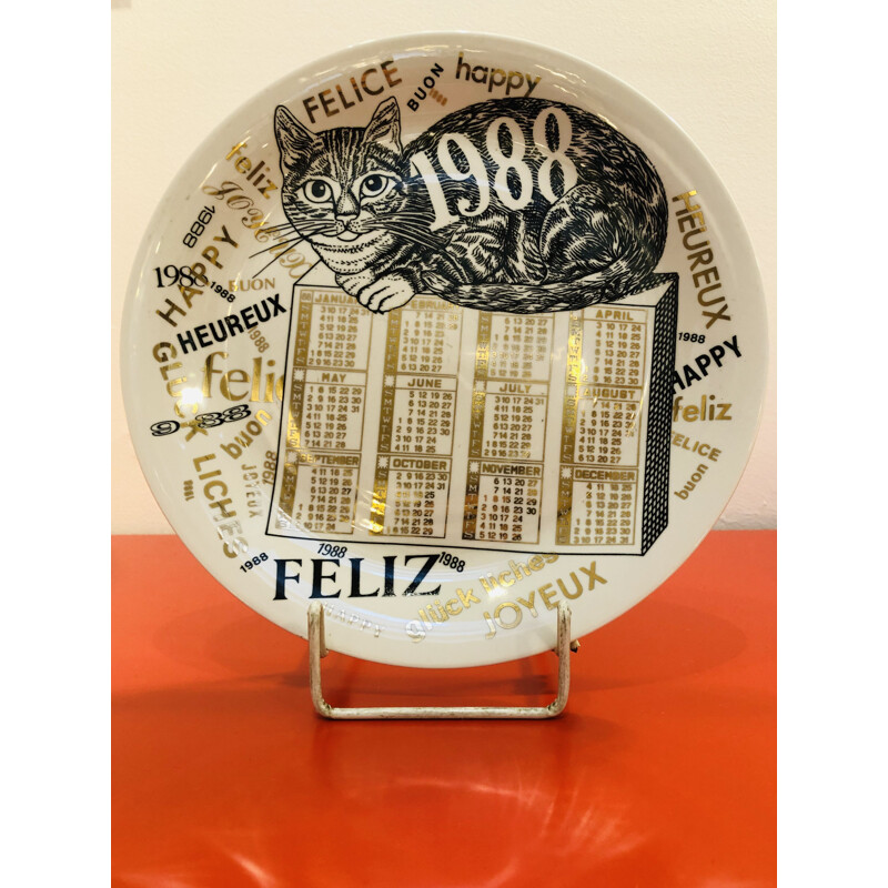 Vintage Calendar Plate in Fornasetti Porcelain 1988