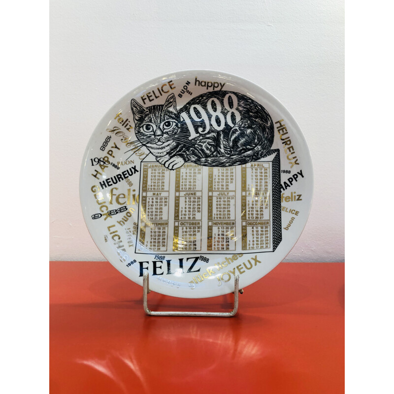 Vintage Calendar Plate in Fornasetti Porcelain 1988