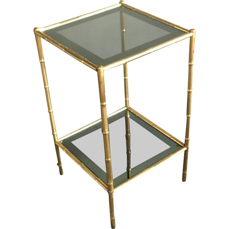 Vintage Brass and Tinted Glass Side Table from Maison Baguès, France 1960