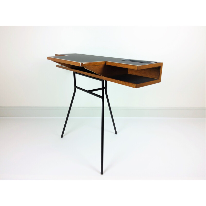 Table Console vintage bois et métal 1960