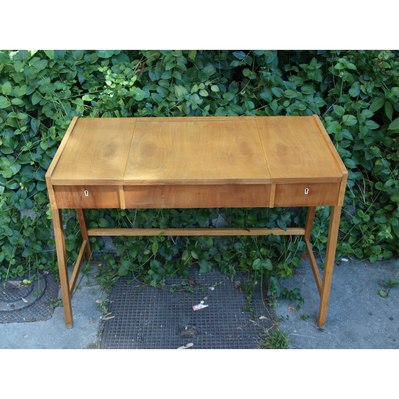 Mid-century 2 drawers desk in wood - 1970s