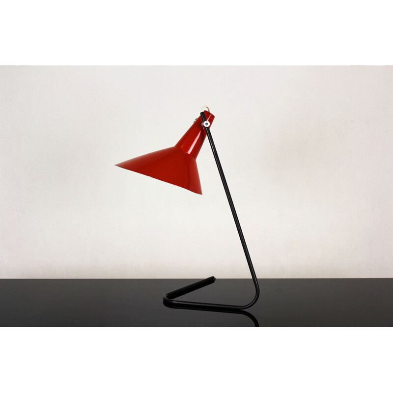 Vintage Black & Red Asymmetrical Table Lamp by Josef Hurka for Napako, 1960s