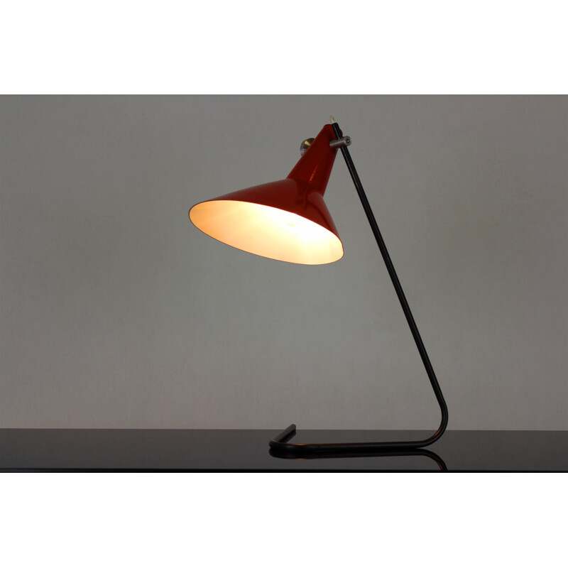 Vintage Black & Red Asymmetrical Table Lamp by Josef Hurka for Napako, 1960s