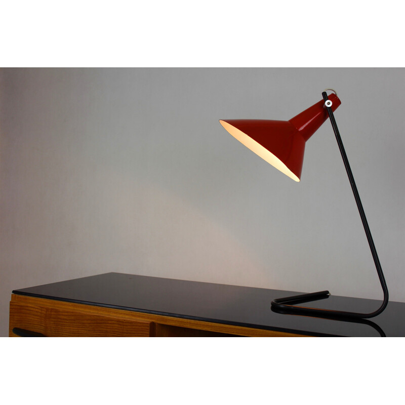 Vintage Black & Red Asymmetrical Table Lamp by Josef Hurka for Napako, 1960s