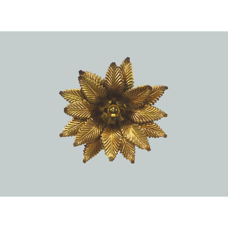 Vintage brass flower wall lamp, Italy 1970