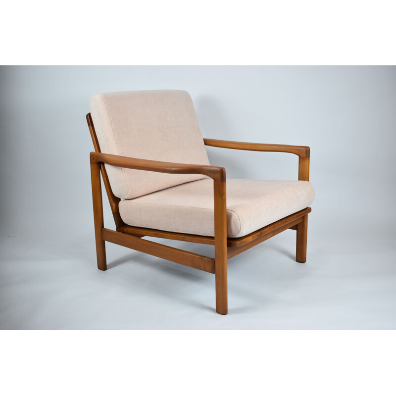 Vintage powder pink armchair by Z.Baczyk, Scandinavian 1960