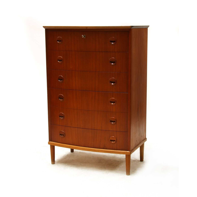 Vintage teak modern 6-drawer chest of drawers by Kai Kristiansen, Danish