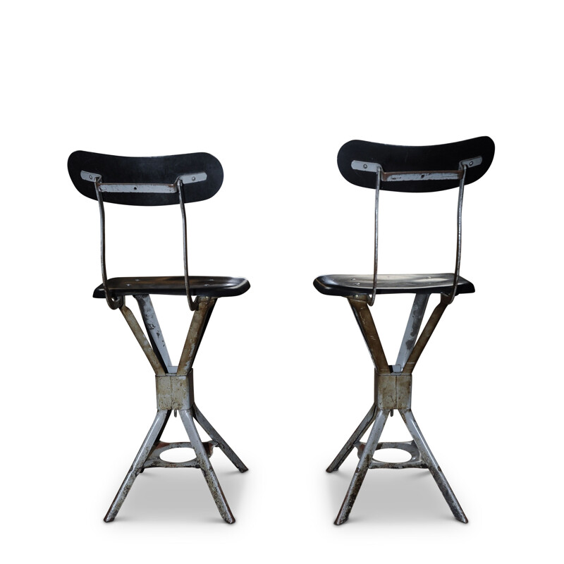 Pair of vintage metal and molded fiber stools 1950's