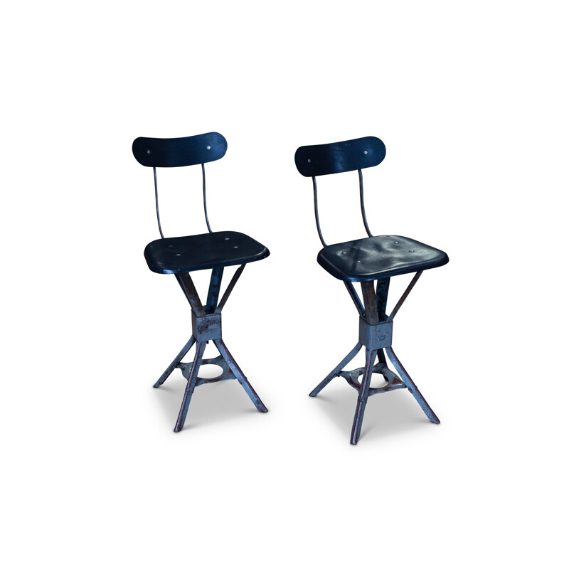 Pair of vintage metal and molded fiber stools 1950's