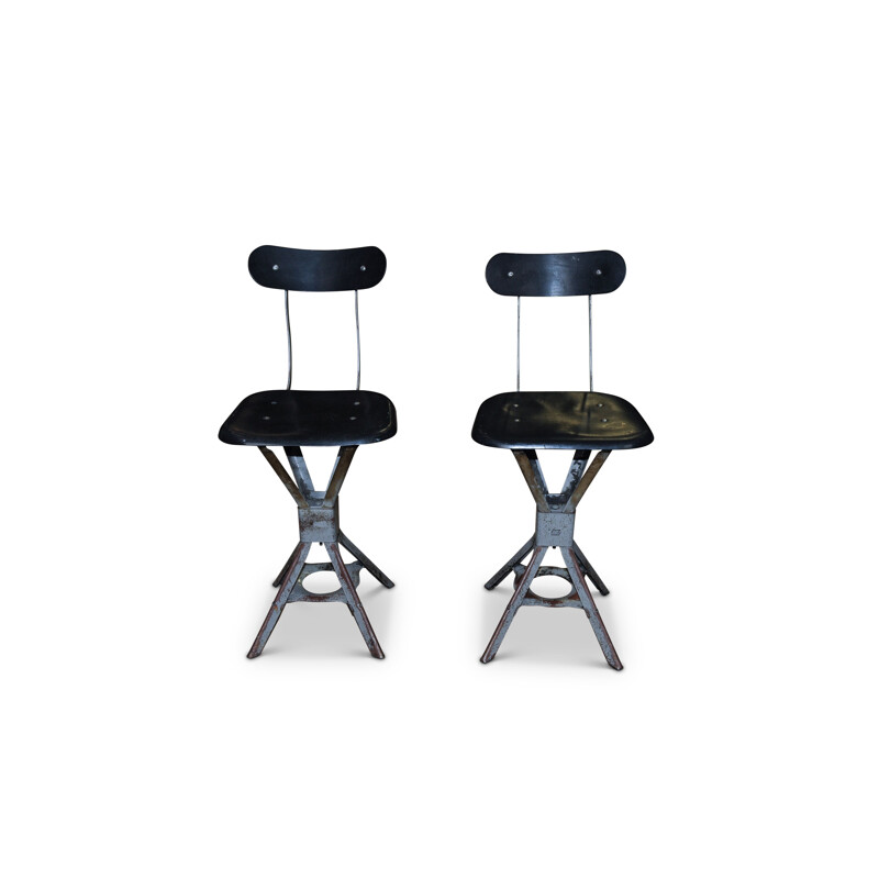 Pair of vintage metal and molded fiber stools 1950's