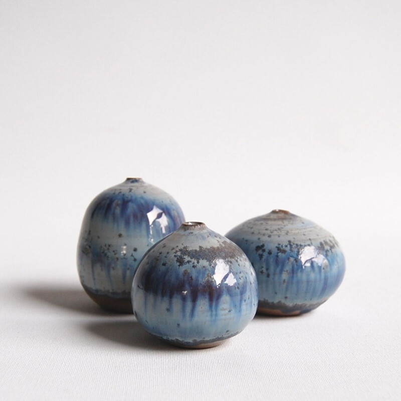 Trio of vintage blue ceramics Antonio Lampecco