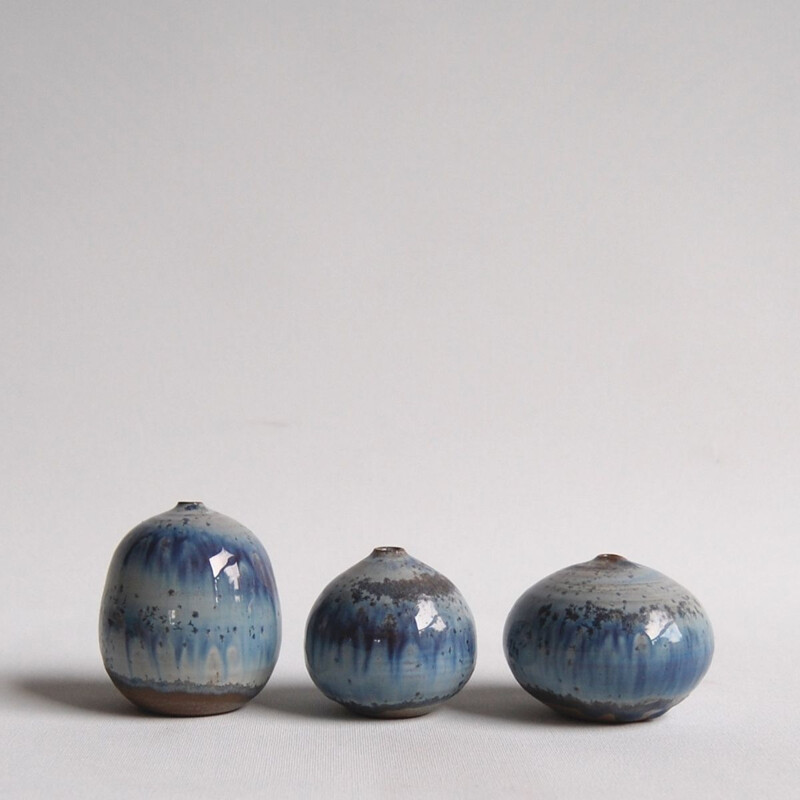 Trio of vintage blue ceramics Antonio Lampecco